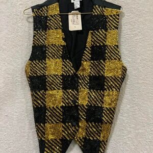 black and gold sequins vest with tags, hand decorated Theo size large